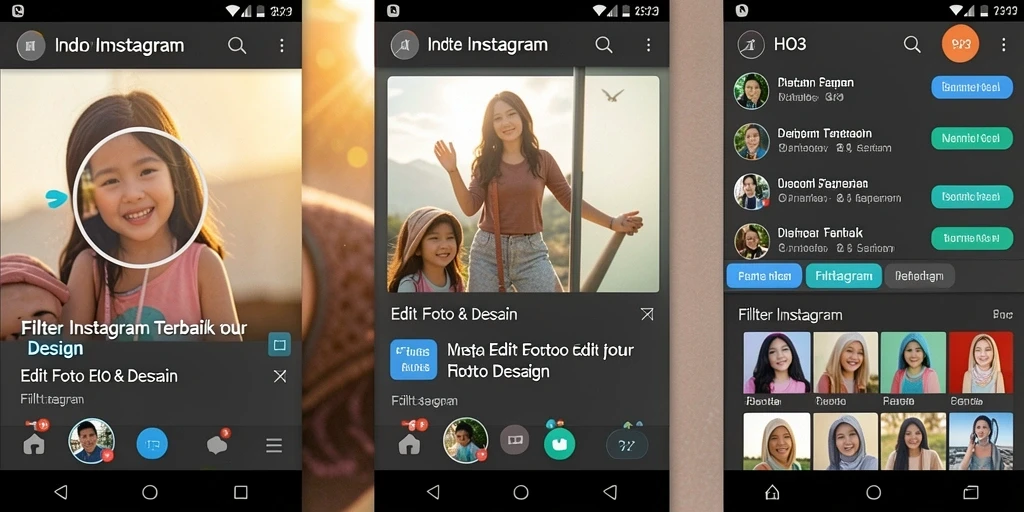 Antarmuka HO3 dengan berbagai pilihan filter Instagram menakjubkan.