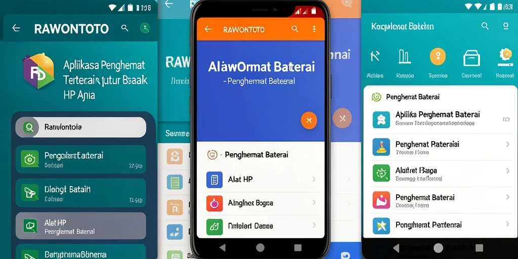 Tampilan antarmuka pengguna aplikasi Penghemat Baterai RAWONTOTO yang simpel dan efisien.