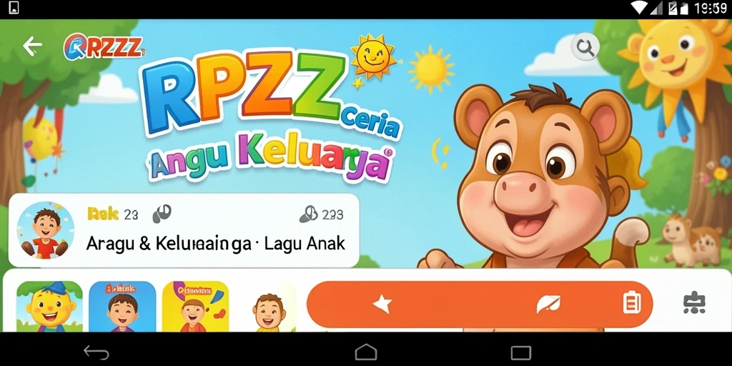 Antarmuka aplikasi RPZZZ dengan berbagai lagu anak yang ceria.